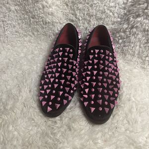 Alberto Fellini Men's  synthetic black suede pink Spike Dress Loafers SZ8.5